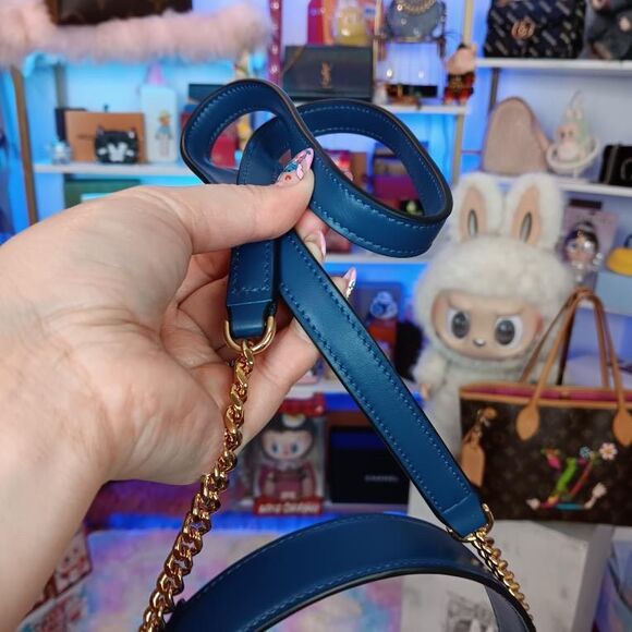 New Versace Denim Calfskin Quilted Medusa Half Moon Shoulder Bag Blue - Picture 9 of 11